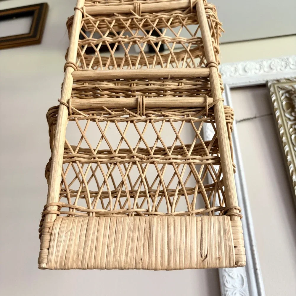 Vintage Woven Wicker 3 Tier Hanging Wall Basket Rattan Boho Mail Organizer Decor